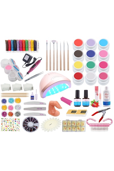 SELA Kit unghii false cu gel, lampă LED, nr. 102, 364 bucăți,