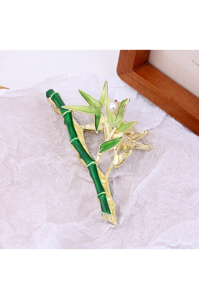 cityvision 11 cm Bamboo Leaf Green Hair Clip – Natural Looking Elegant Metal Barrette