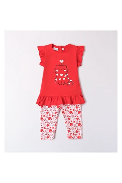 Sarabanda girls set - T-shirt and three-quarter pants, red, 128-140 cm