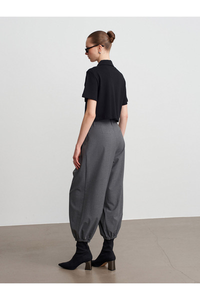 Dilvin 72224 Pleated Trousers with Elasticated Legs-Grey