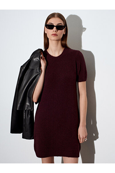 Dilvin 90257 guler rotund Rochie din tricotaje din amestec de lână-Roșu Claret închis