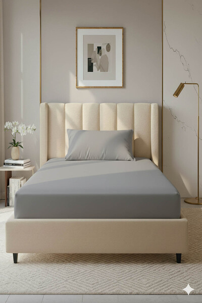 FAVORA 100% Cotton Ranforce Premium Single Fitted Sheet Set - Dark Gray