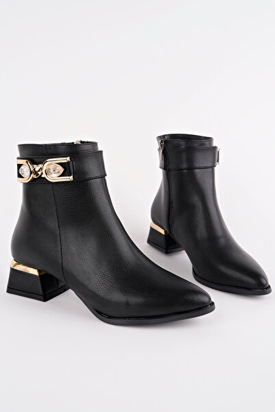 Madam Tarz Bln-712 Low Heel Boots with Stone Buckle