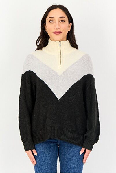 French Connection Women Mock Neck Knitted Sweater, Multicolor