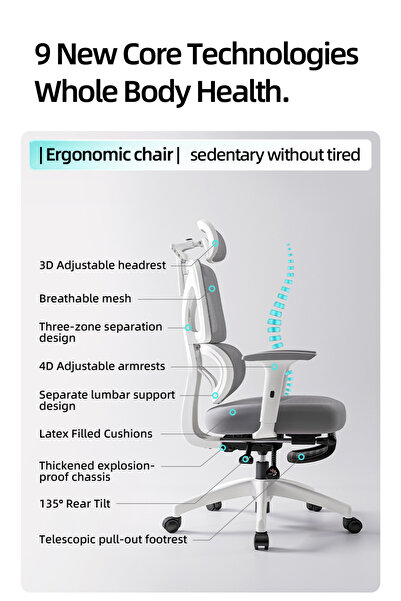 None Ultimate Comfort Ergonomic Office Chair with Footrest, Mesh S-Back, Memory Foam Seat & 3D Arms Offic
