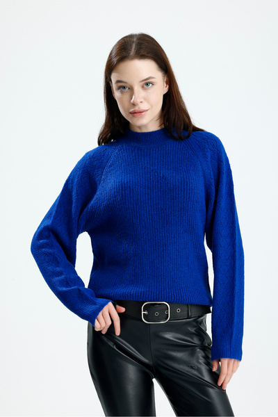 Figo guler rotund Pulover pentru femei cu detaliu pe mâneci