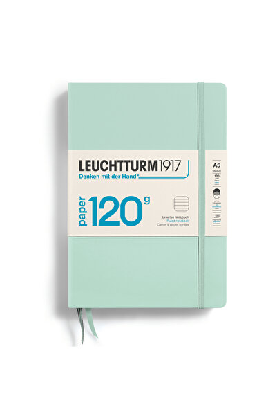 Leuchtturm1917 Caiet A5 cu linii, 120 g, cartonat cartonat, verde mentă, supo...