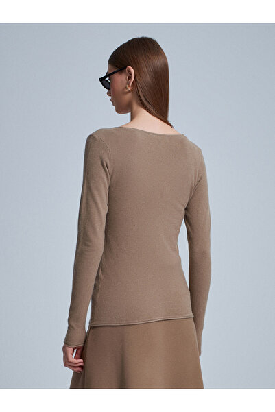 Dilvin 10842 V-Neck Cashmere Blend Sweater-Red M.