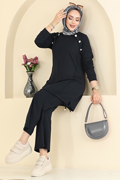 ModaMerve Aksesuar Düğmeli Modal Takım 2733AYD574-MS Antrasit