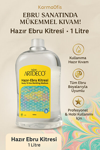 KarmaOfis Hazır Ebru Kitresi 1 Lt | Kullanıma Hazır Ebru Sıvısı, Kolay Uygulama