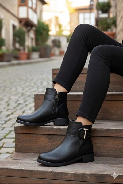 fort 906233 Buckle Detailed Rubber Sole Zippered Women's Boots