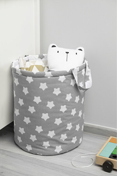 Sensillo Foldable cotton basket with reinforced double walls, two sides and handles for toys or children's clothes