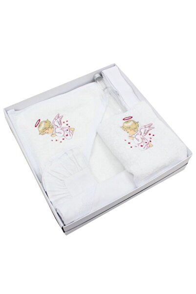 PRICHINDEL Set botez, 6 piese, îngeraș roz, bumbac, alb