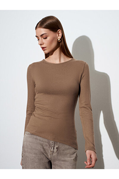 Dilvin 32194 Long Sleeve Gathered Top-Mink