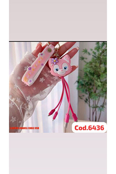 synshop Lina Bell Pembe Tilki İPhone Micro Type-c Şarj Çoklu Şarz Kablosu Ana...