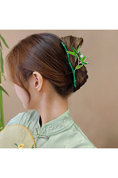 cityvision 11 cm Bamboo Leaf Green Hair Clip – Natural Looking Elegant Metal Barrette
