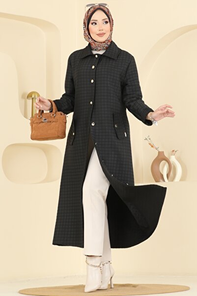 ModaMerve Gold Düğme Detaylı Kap 1416ORG1169-MS Siyah