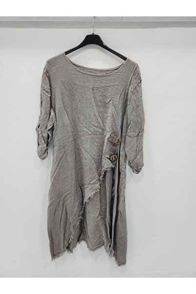 della moor Women's Mink Italian Deep Side Y Slit Long Linen Tunic