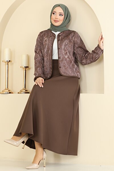 ModaMerve Etnik Desenli Scuba Takım 8010TEG847-MS Kahve