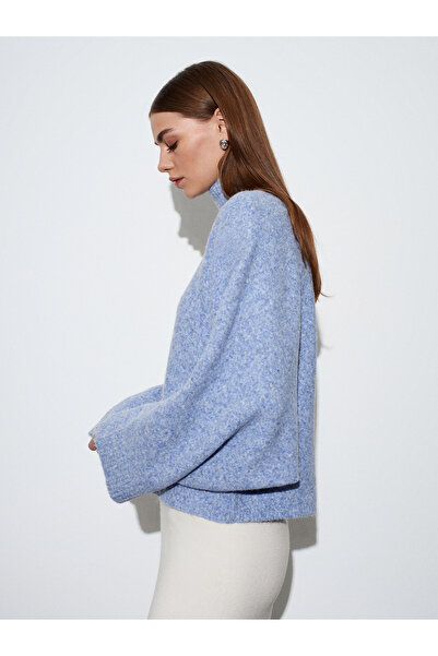 Dilvin 10817 Pulover din tricot cu mâneci liliac din amestec de lână - Indigo M.