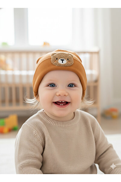 LOGO AKSESUAR Baby Boy Bear Embroidered Cotton Hat