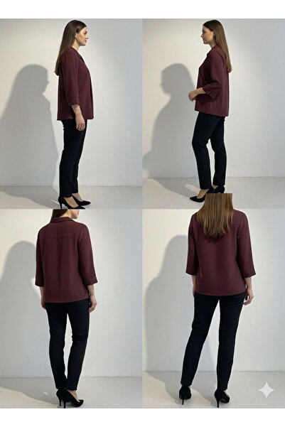 AYHAN 81592 Μπλούζα κρεπ μεγάλου μεγέθους με καρφίτσα τριών τετάρτων