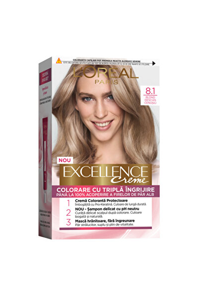 L'Oreal Paris Vopsea de Par Permanenta cu Amoniac Excellence Creme 8.1 Blond Deschis Cenusiu, 192 ml