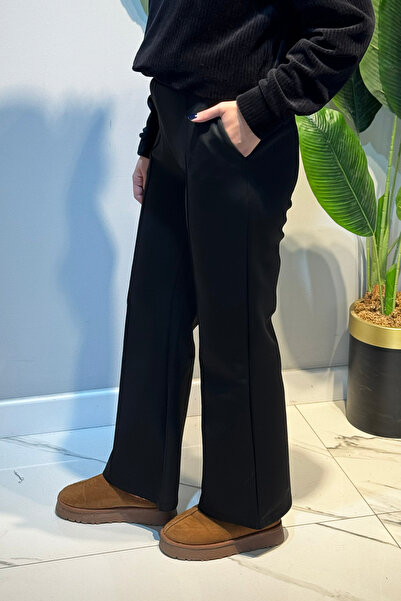 Lale Butik Ribbed Stitched Trousers 2450 Black