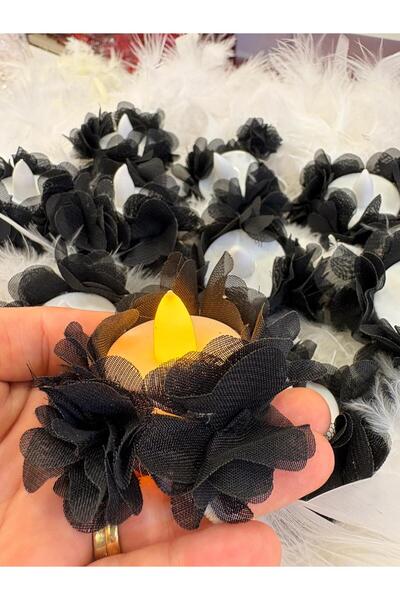 Siyah Üç Boyutlu Çiçekli Ledli Mum 10’lu Paket