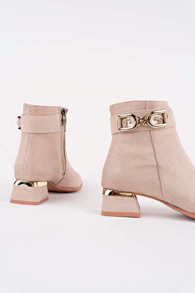 Madam Tarz Bln-712 Low Heel Boots with Stone Buckle