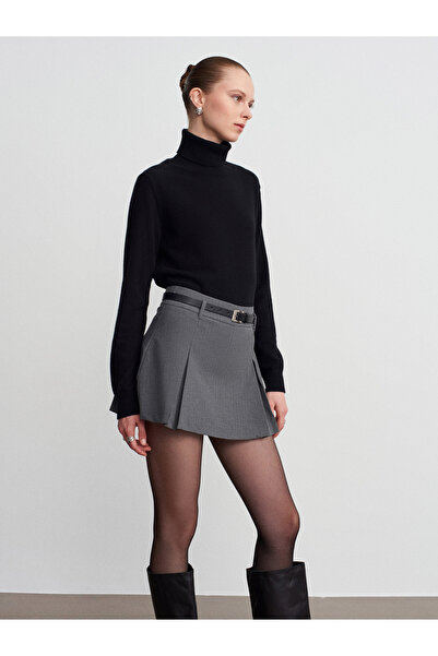 Dilvin 81069 Curea cu dungi fustă pantalon scurtă - Gri