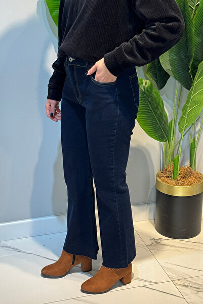 Lale Butik Flared Jeans Trousers 2663 Dark Navy Blue
