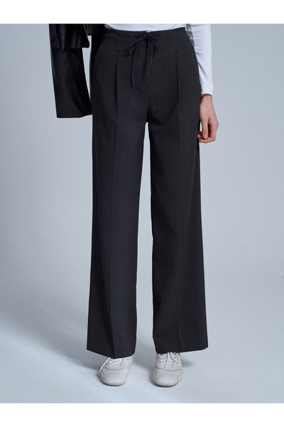 Dilvin 72221 Waist-Tied Fabric Trousers-Anthracite