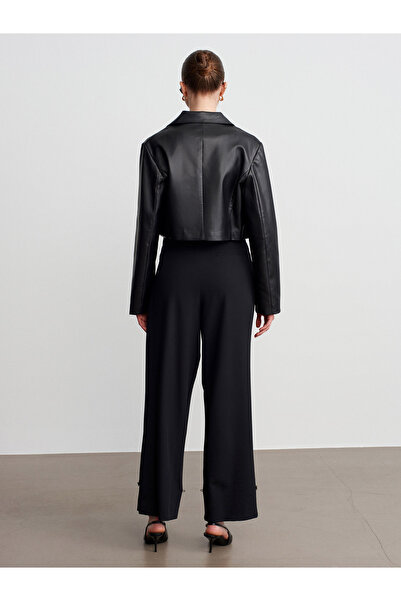 Dilvin 72228 Pleated Fabric Trousers-Black