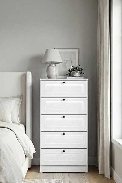 SARMOBİ Terra 5 Çekmeceli Şifonyer , Çamaşırlık Yatak Odası Bebek Odası Beyaz