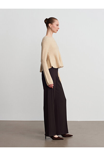 Dilvin 10832 Peplum Glitter Knit Sweater-Beige