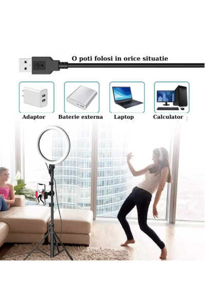 OEM 10" RGB LED Ring Light with USB, Telescopic Stand, and Wired Remote Control