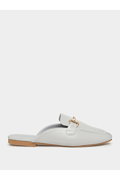 Styli Grey Leather Mule Loafers