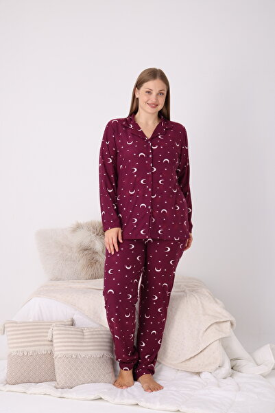 NİGHTMOOD طقم بيجامة نسائية منقوشة بأزرار من الجلد السويدي مقاس كبير - بيجامة...