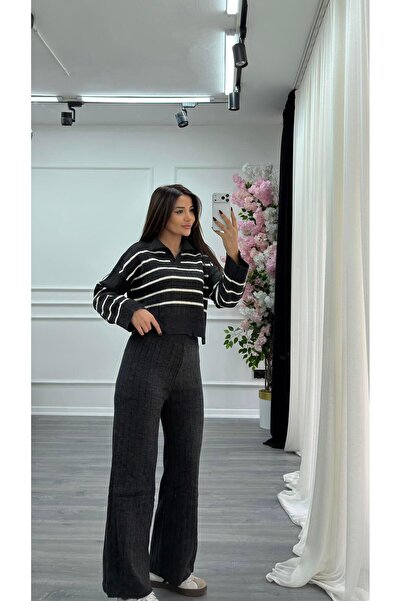 Daves Striped 2-Piece Knitwear Set-Anthracite