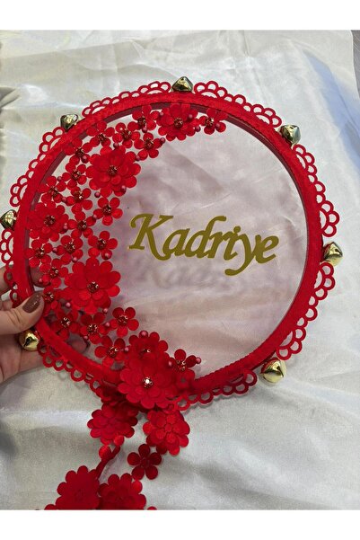 ARMAĞAN ÇEYİZ KIRMIZI LÜKS İNCİLİ KRISTAL TAŞLI İSİMLİ GELİN TEFİ - NEDİME TEFİ