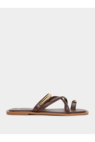Styli Brown Toe Ring Flat Sandals
