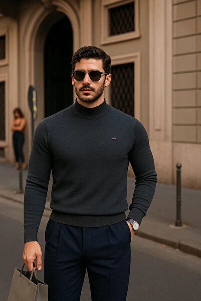 comstar Men's Casual Smoked Half Turtleneck Sweater