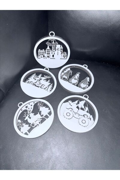 ADS WOOD زينة شجرة عيد الميلاد الخشبية ذات طابع عيد الميلاد (5 قطع)