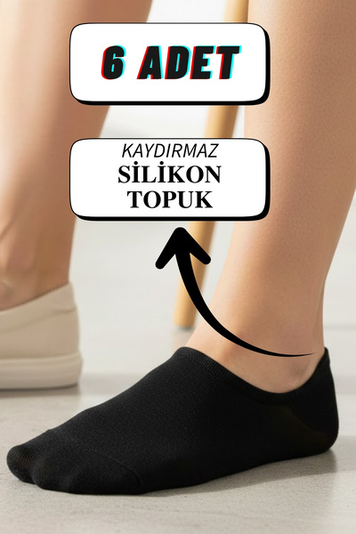 ARMİLLİA DİMODA Women's Ankle Length Heel Silicone 6-Piece Black Socks (Not Easy to Take Off)