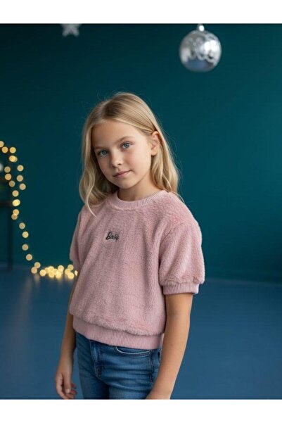 Zekids Pulover cu mânecă scurtă pentru fetiță, cu pietre de pluș, cu scris Baby