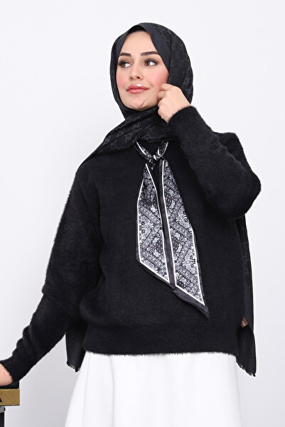 İmajButik Angora Soft Sweater with Black Scarf Detail