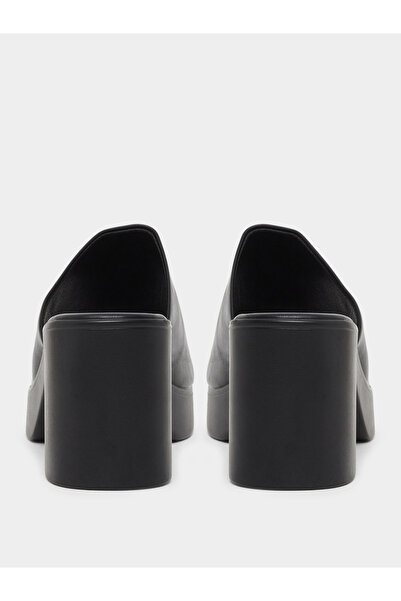 Styli Black Chunky Heeled Platform Mule
