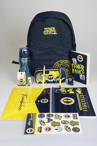 Fenerbahçe New Season Licensed Full High School Stationery Set with Decorations, Large Size School Bag, Pencil Bell