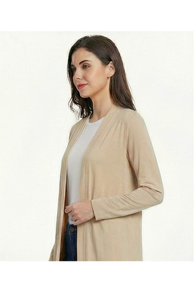 Look Forward Women's Stone Color Long Slit Basic Cardigan